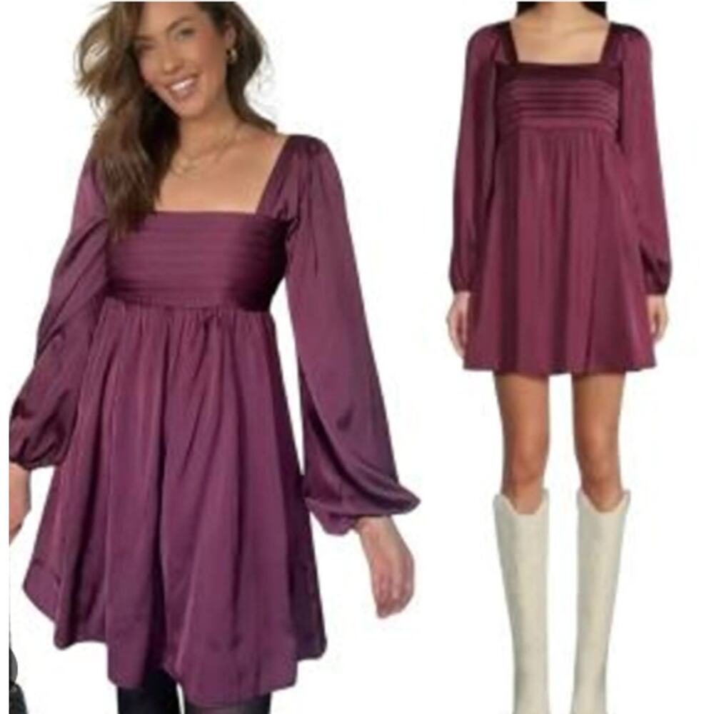 Abercrombie & Fitch Emerson Satin Long Sleeve Mini Dress Puff Sleeve Size Medium